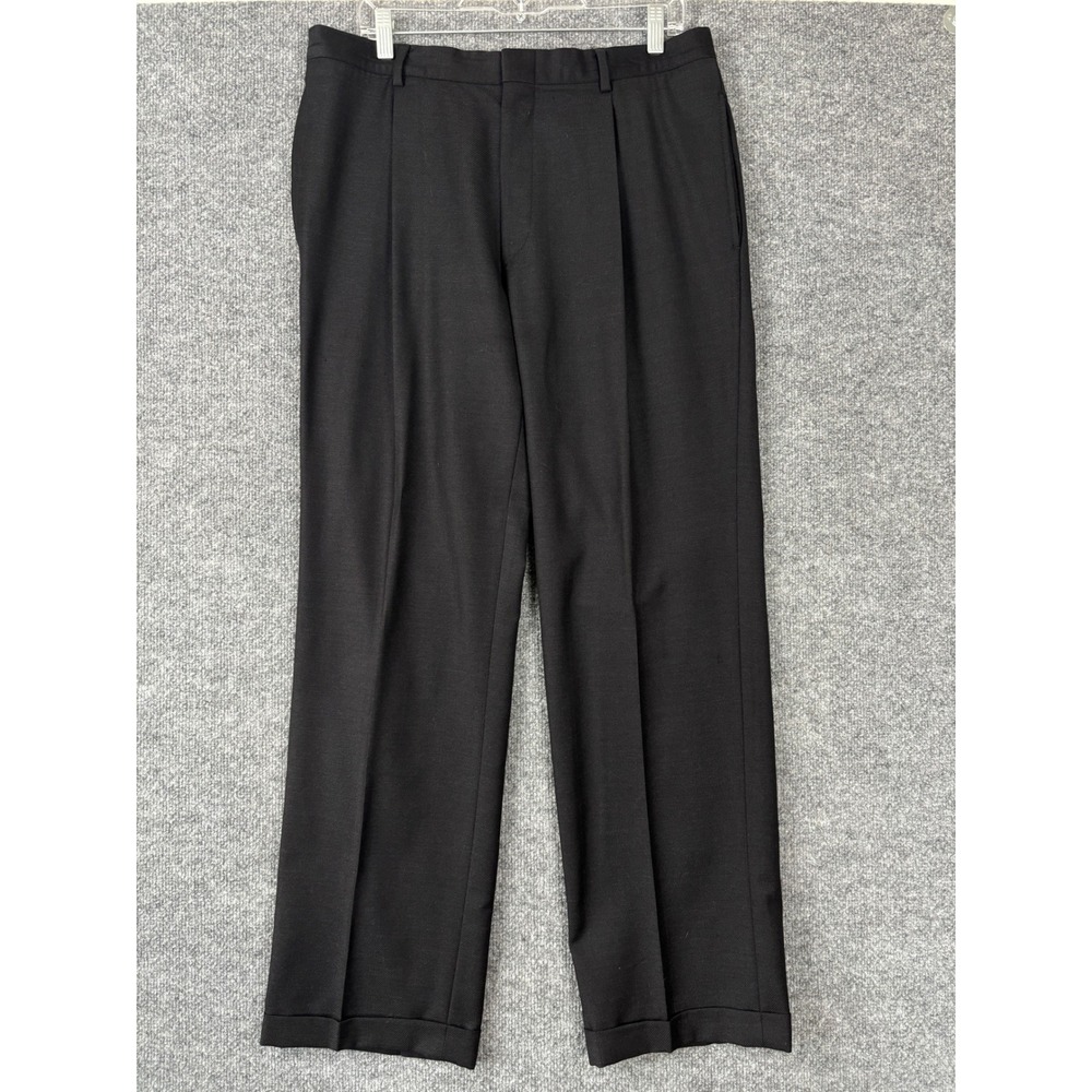 Versace Dress Pants Mens 34x31 Black Wool Pleated Cuffed Designer‎ Preppy Italy
